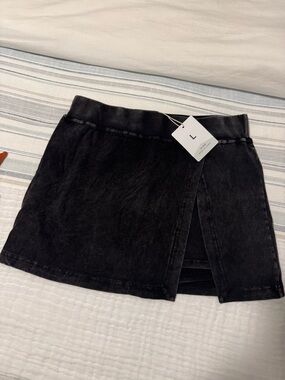 Black Mini Skirt with Front Slit